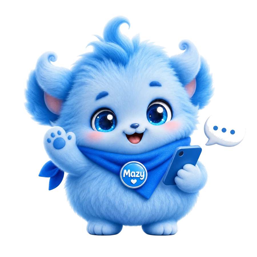 Mazy waving with a phone and chat bubble