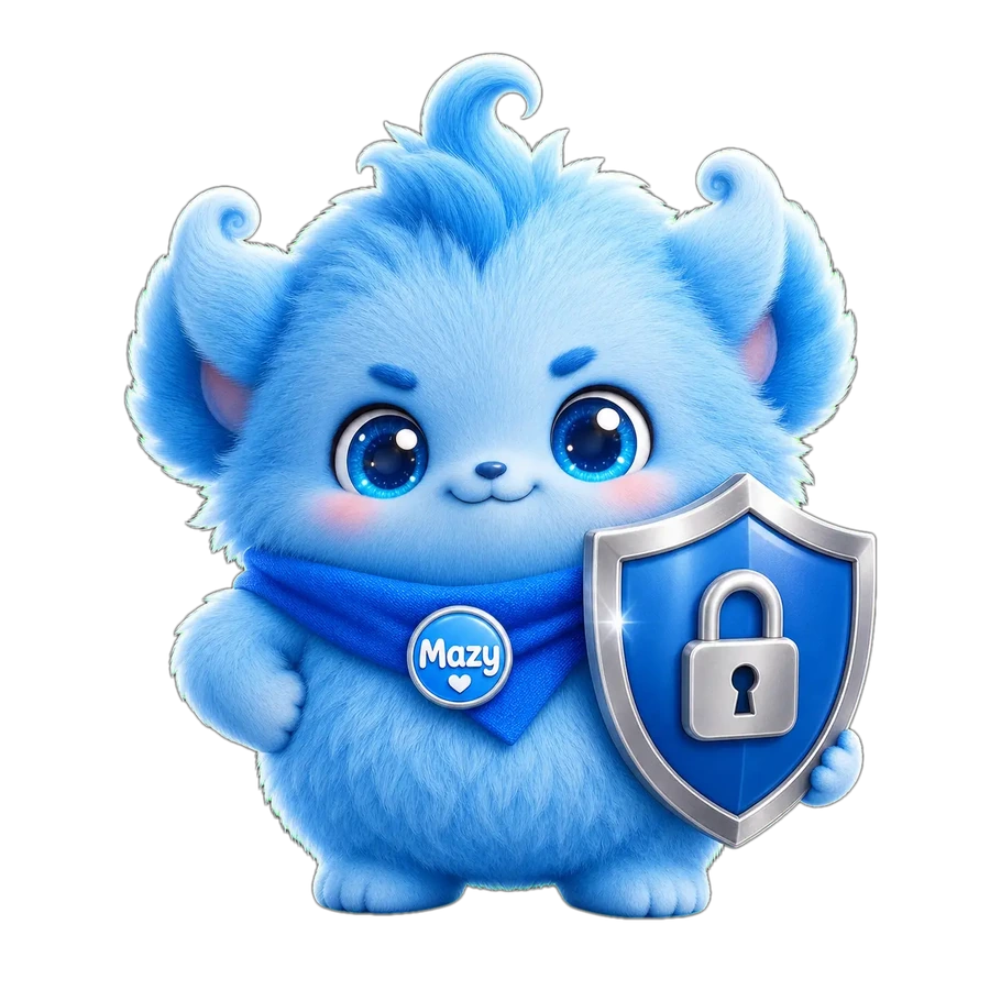 Mazy holding a security shield to protect your privacy
