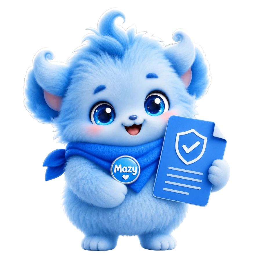 Mazy holding the terms document with a security shield